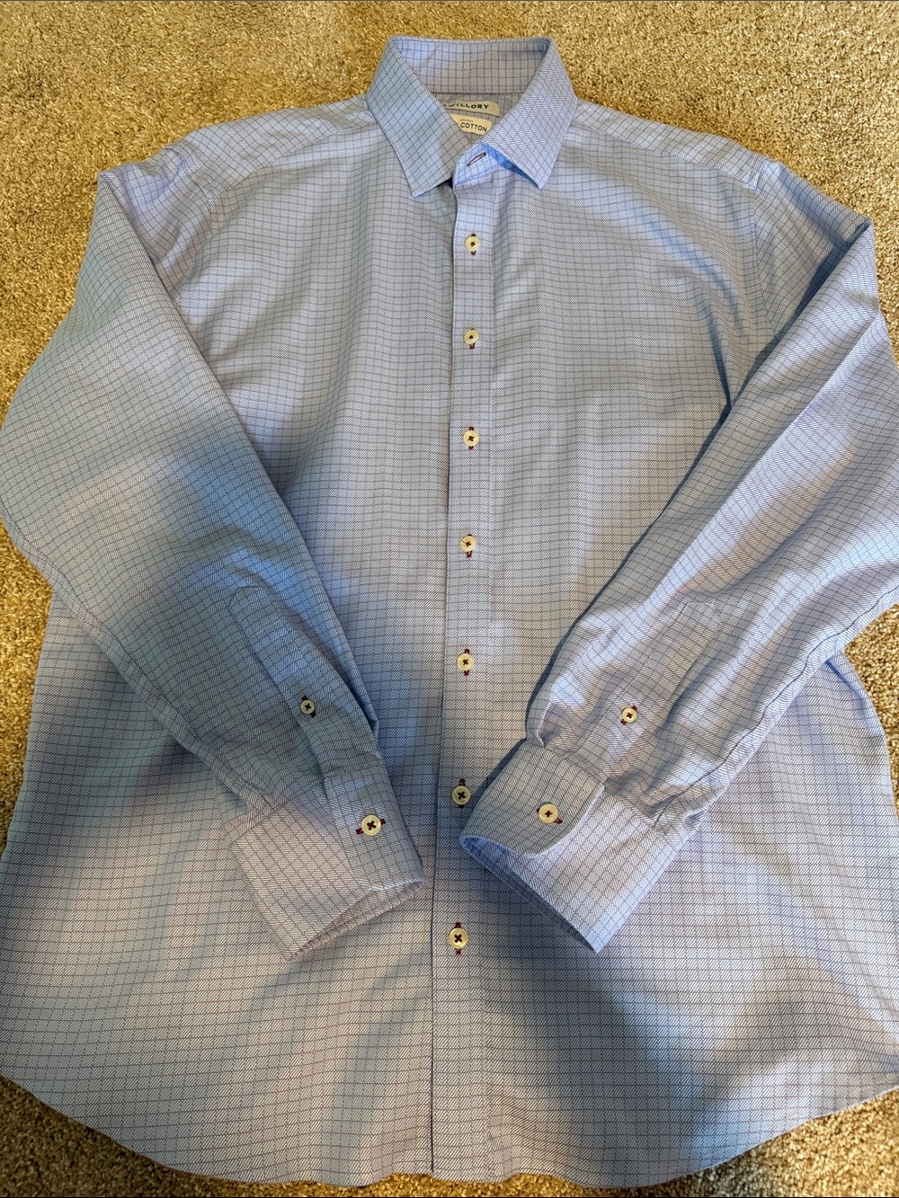 Twillory Men’s Non Iron  Blue Micro-Check Dress Shirt 17 34/35